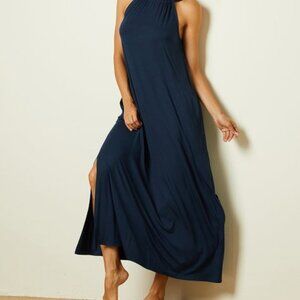 Navy Pocket High-Neck Maxi Dress - Women 4X